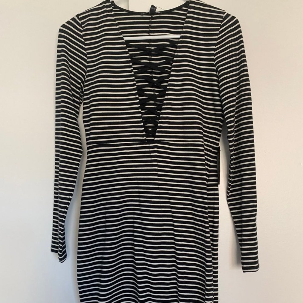 Black Striped Express Bodycon Dress NWT